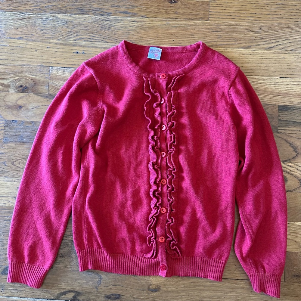 Girls’ Red Ruffle Cardigan Sweater